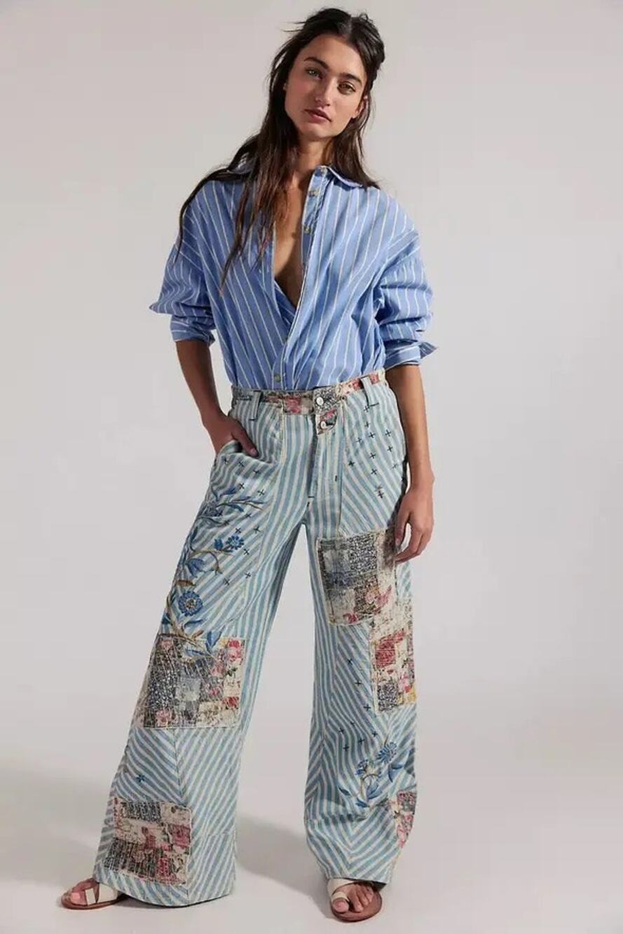 Free People Runyon Patchwork Craft Pants, NWT, Size 14